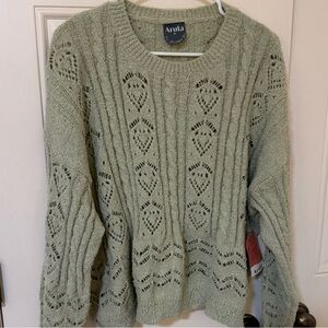 ARULA Sage Green Pointelle Sweater NWT